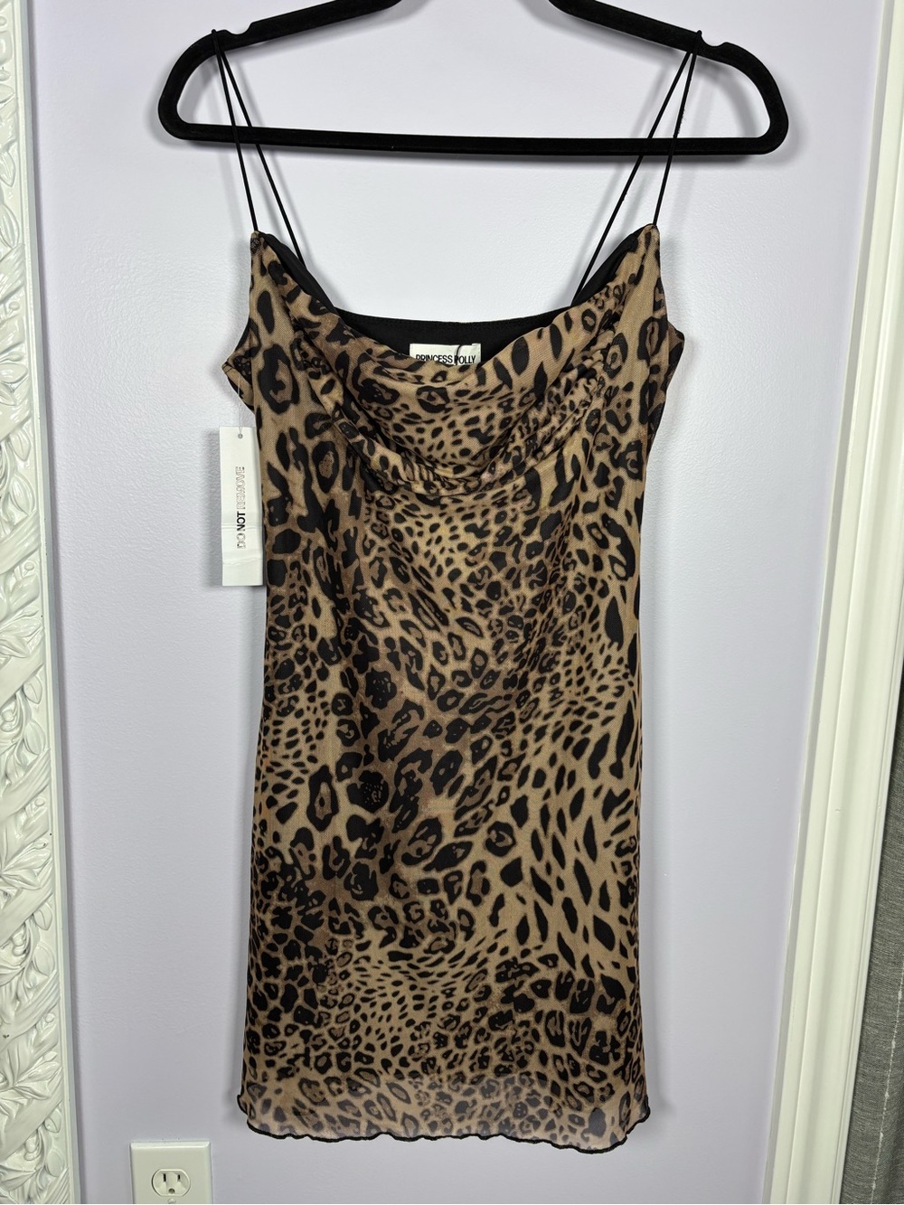 Princess Polly Sugar Leopard Print Cowl Stretch Slip Y2K Mini Dress Size 6 NWT